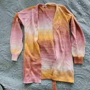 Pink Ombre Belted Long Cardigan Sweater